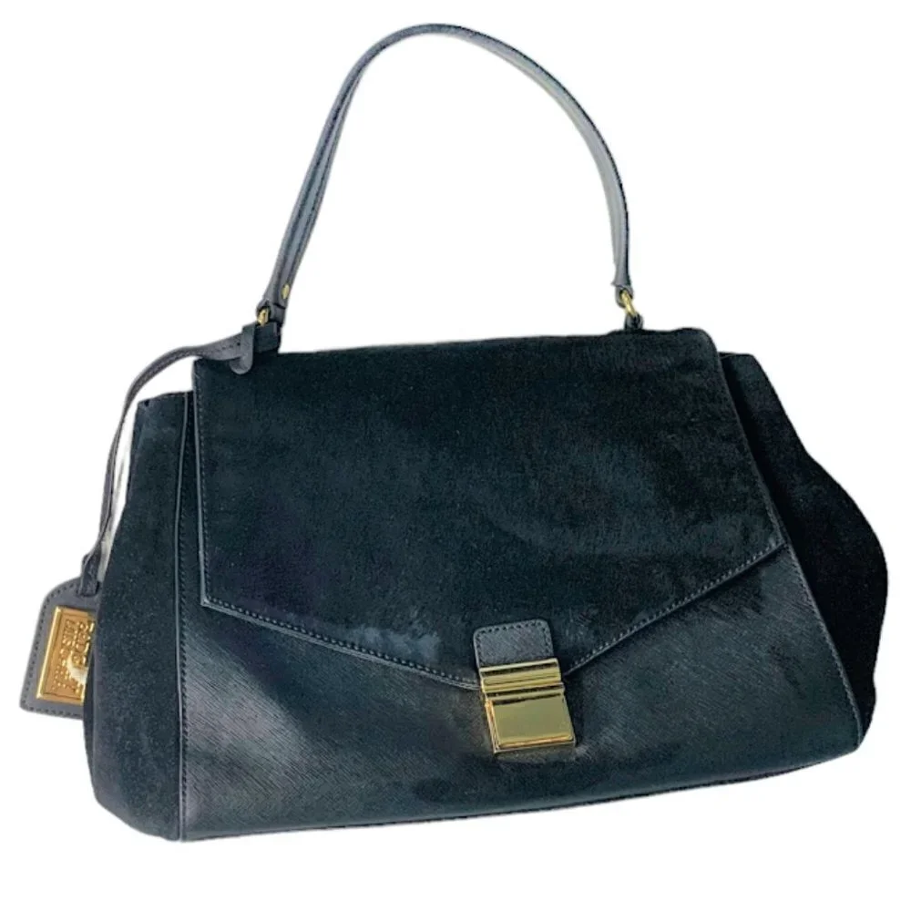 Badgley MISCHKA Black Leather/Calf hair Top Handle Satchel Handbag